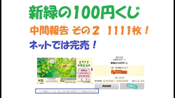 【1111枚】新緑の100円宝くじ2023 共同購入中間報告その２＆ ネットは売り切れでサマージャンボの作戦を考える